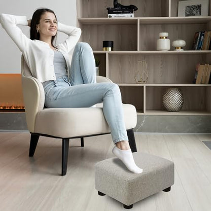 CAROLMADE Small Foot Stool Ottoman Footstool with Legs Under Desk Footrest for Living Room Bedroom and Office,Linen-Beige - color: Beige, size: 11"d X 15.4"w X 8.3"h