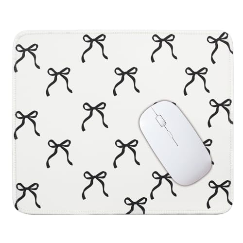 Mouse Pad for Desk with Stitched Edge, Premium Cute Washable Mouse Pads. Computer Mousepad with Non-Slip Rubber Base, Mousepads for Laptop, 9.25x7.75x0.12 inch (Black Bow) - color: Black Bow
