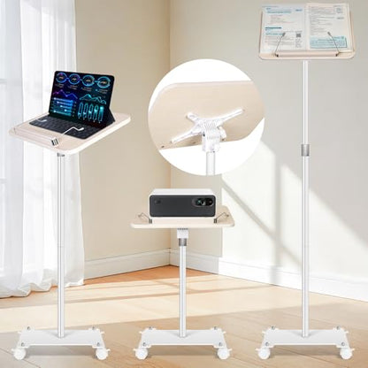Rolling Book Stand with Wheels for Reading, Floor Standing Book Holder with Page Clips, 19"–51" Height Adjustable, Sturdy Podium Stand for Reading, Bible, Laptop, Cookbooks, or Projector - size: White with roller