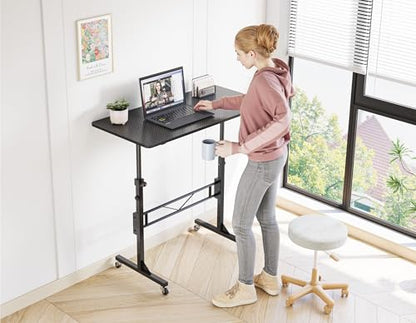 HOMIDEC Standing Desk, 32 Inch Portable Small Desk Adjustable Height, Rolling Home Office Desks with Wheels, Sit Stand Desk for Bedroom Walking Pad Home Office Small Space, Black - color: Black