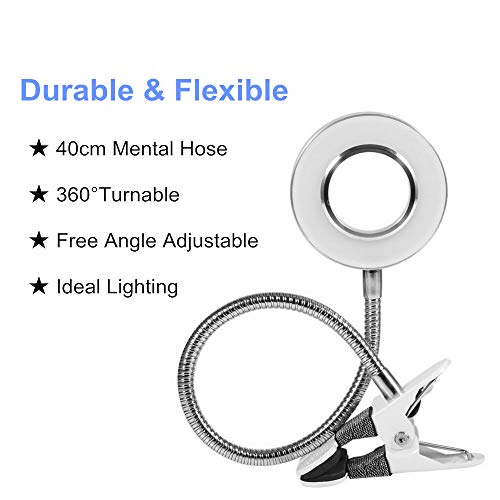 Pinkiou Clip on Lamp Desk Lamp with Clamp for Night Reading Nail Art Makeup Salon LED USB Book Light Clip Clamp Lamp 360°Flexible Gooseneck Bed Lamp 3 Color Models