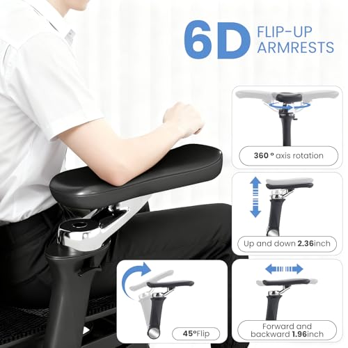 MOJAY Ergonomic Office Chair with Footrest, Big and Tall Desk Chair with Lumbar Support, High Back Home Desk Chair for Long Desk Work, Swivel Rolling Computer Seating with 6D Armrest for Home Office