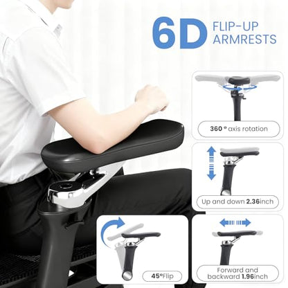 MOJAY Ergonomic Office Chair with Footrest, Big and Tall Desk Chair with Lumbar Support, High Back Home Desk Chair for Long Desk Work, Swivel Rolling Computer Seating with 6D Armrest for Home Office