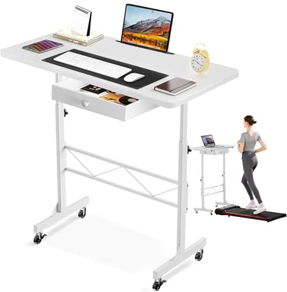GTPLAYER Small Standing Desk Adjustable Height Small Computer Desk Mobile Portable Rolling Laptop Table with Wheels 32" Computer Workstation Sit Stand Desks Portable Standing Table Treadmill desks - color: Cf-white