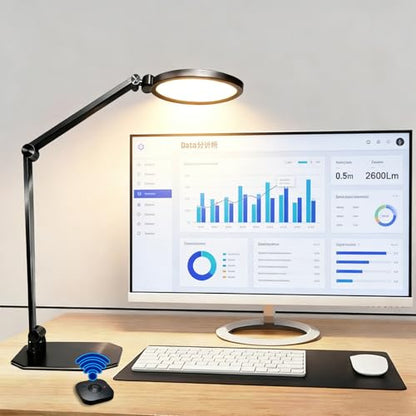 NS Pro LED Desk Lamp with Remote Control, Eye-Caring CRI95+ Dimmable Light, 3000K–6000K Adjustable CCT, Flexible Angle, Clamp or Base Mount, Memory Function Desk Lamp for Office, Reading & Video Calls - size: 1 PACK