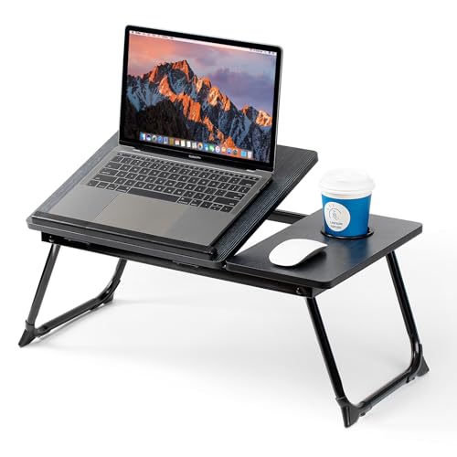 Laptop Desk for Bed Couch, Adjustable Foldable Bed Table with Cup Holder | Breakfast Serving Tray, Portable Laptop Lap Desk Stand for Working Reading Writing Eating Gaming in Bed Sofa Floor - color: Black