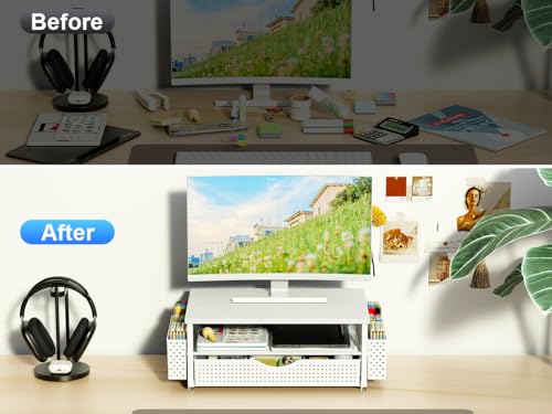 Spacrea Desk Organizers and Accessories, Printer Stand with Storage, White - color: White