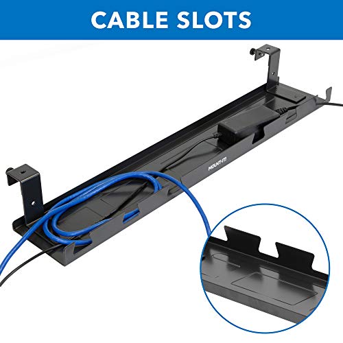 Mount-It! Premium Under Desk Cable Management Tray – 23" Heavy-Duty Steel Cable Tray & Cord Basket for Standing Desk & Home Office, Secure Crossbar or Screw Mount Wire Organizer (Black)