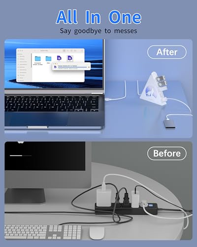 7 Port USB Hub, JoyReken USB 3.0 Hub with 2 FT Long Cable, Vertical USB Extension Hub for Laptop, MacBook, Flash Drive, XPS, PC, Flash Drive, Game Console, Printer, Camera,Keyborad, Mouse (White) - color: white