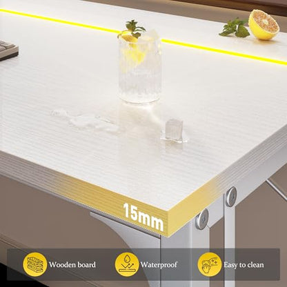 DurayLoly 40" Gaming Desk with Waterproof LED Lights for Bedroom,White - color: White, size: 40 IN