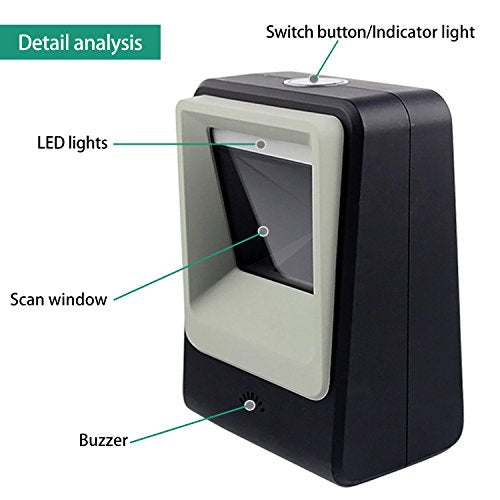 2D QR Barcode Scanner,Symcode Omnidirectional Hands-Free USB Automatic Barcode Reader for Mobile Payment Computer Screen Scan - color: Black