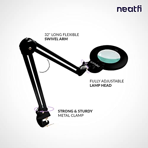 Neatfi Bifocal LED Magnifying Lamp, CCT, 1600 Lumens, 7-Inch Lens (Black) - color: Black