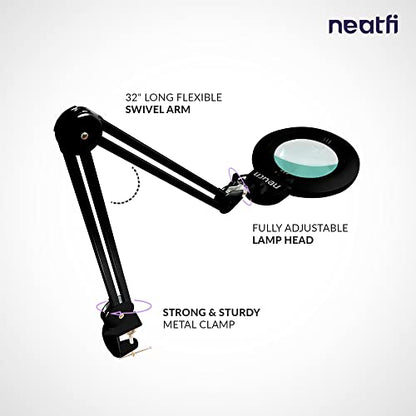 Neatfi Bifocal LED Magnifying Lamp, CCT, 1600 Lumens, 7-Inch Lens (Black) - color: Black
