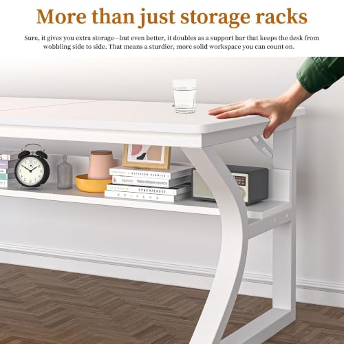 47'' Computer Desk Home Office Desk, Modern Computer Desk w/U Shaped Metal Frame, Storage Shelves, PC Table Study Writing Desk Workstation for Home Office (47inch/White) - size: 47inch/white