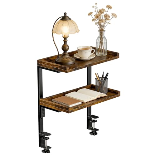 Clamp on Desk Shelf, 2-Tier 17" Office Desk Shelves Organizer (Brown) - color: Brown