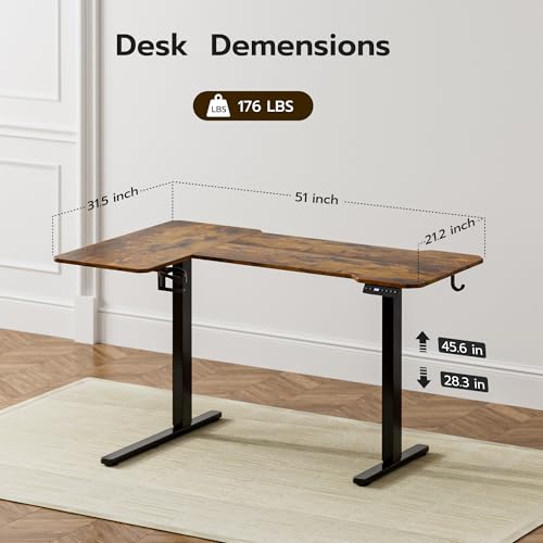 Acrolix L Shaped Electric Standing Desk, 51x31.5 Inch Reversible, Rustic Brown - color: Rustic Brown, size: 51