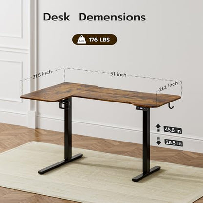 Acrolix L Shaped Electric Standing Desk, 51x31.5 Inch Reversible, Rustic Brown - color: Rustic Brown, size: 51