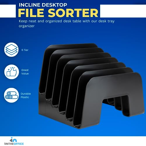 1InTheOffice Incline Desktop File Sorter, 6 Compartments Step Sorter, Black - size: Small