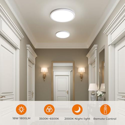 Matane Flush Mount Ceiling Light Fixture with Remote Control, Nightlight 8.7 Inch 18W 3000K-6500K Adjustable, Led Low Profile Ceiling Lights for Bedroom, Living Room,Dining Room, Kitchen, Round White - color: White, size: 8.7 Inch