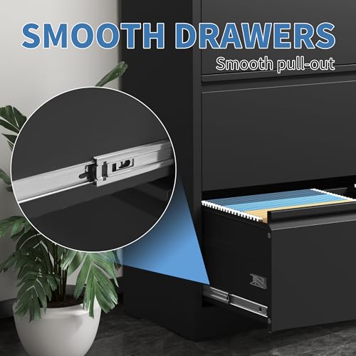 3 Drawer File Cabinet with Lock, Metal Lateral Filing Cabinets - color: Black, size: 3 Drawer_ 35"W