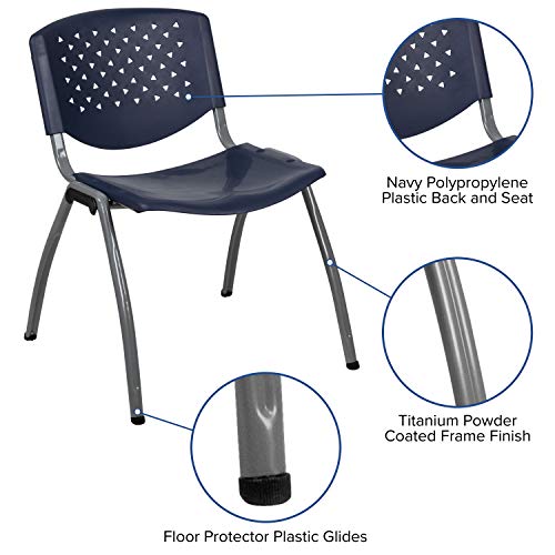Hercules Series 5 Pack 880 lb. Capacity Navy Plastic Stack Chair with Titanium Gray Powder Coated Frame - color: Navy