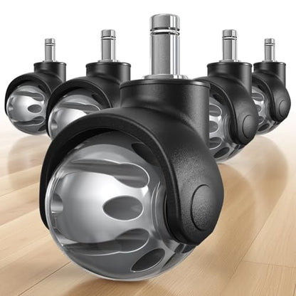 HOLKIE Office Chair Wheels Replacement 11x22mm Universal Fit 2 Inch Rubber Heavy Duty Casters for Carpet Hardwood Floors Gaming Desk Chair Roller Wheels Set of 5 Grey Smooth & Silent - color: Grey