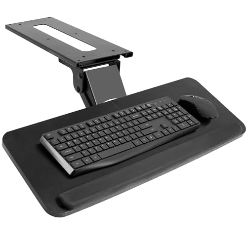 VIVO Adjustable Computer Keyboard & Mouse Platform Tray Ergonomic Under Table Desk Mount Drawer Underdesk Shelf (MOUNT-KB03B) | Adjustable Computer Keyboard and Mouse Platform, Ergonomic Under Table Desk Mount Drawer, Full Swivel - color: Black, size: 25"