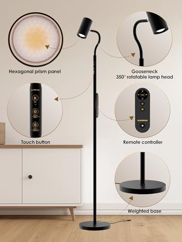 GLOWRIUM 17W LED Reading Floor Lamp with Remote, 67" Dimmable Standing Lamp | Dual-Side Reading Light & Mood Light, 4 Color Temps 7 Brightness, Touch & Remote Control, Adjustable Gooseneck, Task lamp - style: 2-in-1 Lamp (H2)