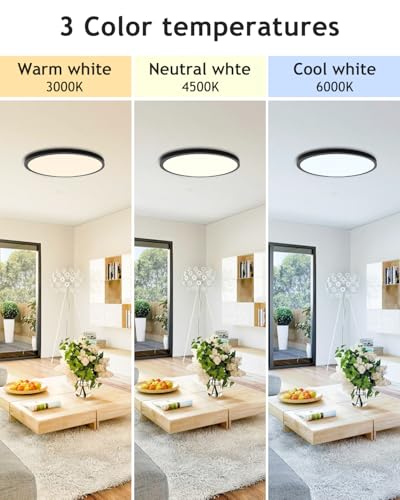 hepside 1PACK Flush Mount LED Ceiling Light Fixture Black, 12Inch 28W, Dimmable 3000K-4500K-6000K Ceiling Lamp 3200LM Low Profile Ceiling Light for Kitchen Bedroom Hallway - color: Black, size: 12Inch-1pack