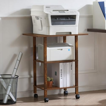 YUFAM 3 Tier Home Printer Stand with Storage, Brown - color: Brown, size: 15.75"D×23.65"W×25.7"H