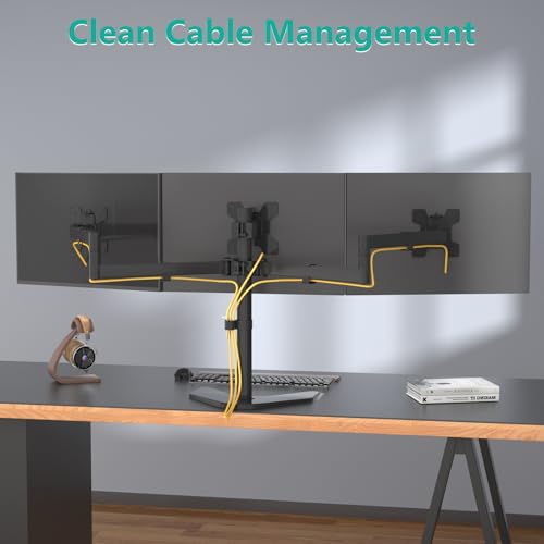 WALI Triple Monitor Stand, Free Standing for 13-27 inch Screens,up to 22lbs | 3 monitor stand for desk, Adjustable, Full Motion with Tilt, Swivel, Rotation, C-Clamp & Grommet Base, VESA 75/100mm (MF003) - size: Triple, style: Free-Standing