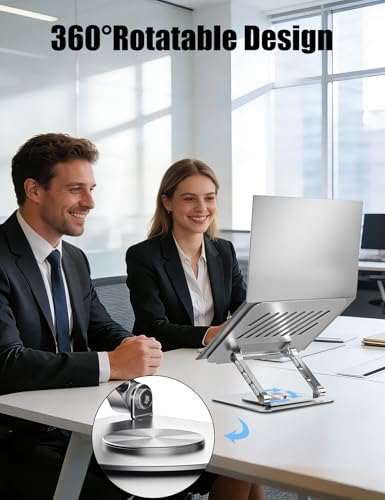 Adjustable Computer Stand with 360 Rotating Base, Ergonimic Foldable Laptop Riser for Desk Compatible with MacBook Pro/Air Notebook up to 16 Inches, Silver - color: Silver