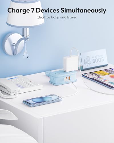 NTONPOWER Blue Travel Power Strip 20W, Travel Essentials 4 Outlets 3 USB(1 USB-C) with 4FT Wrapped Extension Cord Flat Plug, Vacation Essentials for Hotel Travel Camping Cruise Essentials 2026 - size: 1 Pack 4 Outlets 1 USB-C 2 USB-A, style: 20W-Blue