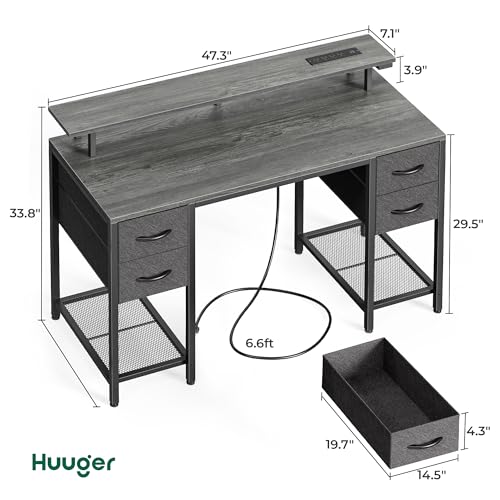 Huuger 47 inch Computer Desk with Power Outlets & 4 Drawers - color: Grey, size: 47 Inch