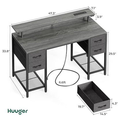 Huuger 47 inch Computer Desk with Power Outlets & 4 Drawers - color: Grey, size: 47 Inch