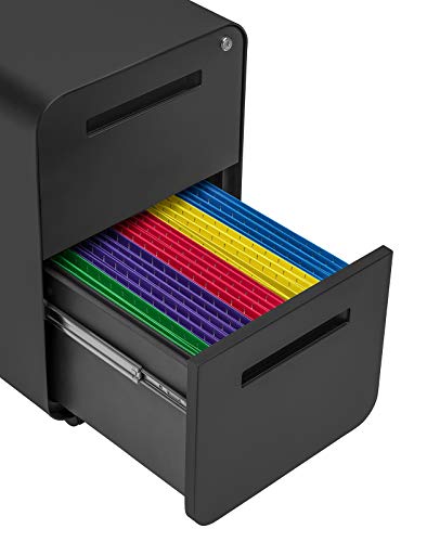 Laura Davidson Furniture Stockpile 2 Drawer Mobile File Cabinet with Lock - Under Desk Metal Filing Cabinet, Legal/Letter File Folders, Wheels and Stationary Feet, Pre-Assembled, Black - color: Black