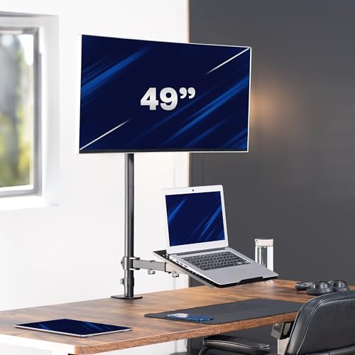 VIVO Extra Tall Desk Mount for up to 49 inch Ultrawide and Tray for up to 17 inch Laptop, Clamp-on Adjustable Stand Holds 44 lb Screens, VESA up to 100x100, Black, STAND-V012C