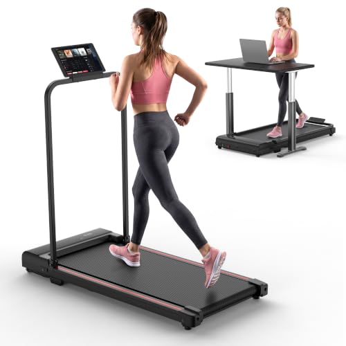 Walking Pad Treadmill for Home - Foldable Treadmills with Handle Bar Mini Portable Walk Pads Under Desk Small Spaces Compact Folding Electric Treadmills Office Walking and Running Machine Terluxra - color: Black-Red