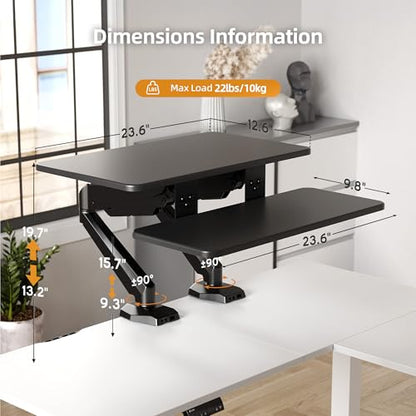 Claiks 24-Inch Sit-Stand Workstation，Innovative Space-Saving Height-Adjustable Ergonomic Desk Converter with Wide Keyboard Tray，Dual Fixation and Flexible Rotation Function, Black - color: Black, size: 24 inch