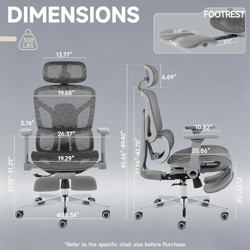 Korser Ergonomic Mesh Office Chair with Footrest, Big and Tall Desk Chair with 4D Flip-Up Arms, Auto-Tracking Lumbar Support, 3D Headrest, High Back Computer Gaming Chair for Home Office, Grey - color: Grey