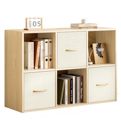 EXPERLAM 6 Cube Storage Organizer - Solid Wood Bookshelf with 3 Storage Bins, Cube Shelf with 2 Removable Back Panels, Vertical or Horizontal Bookcase, Open Book Shelf for Bedroom, Living Room, Office - size: 6 Cube Shelf