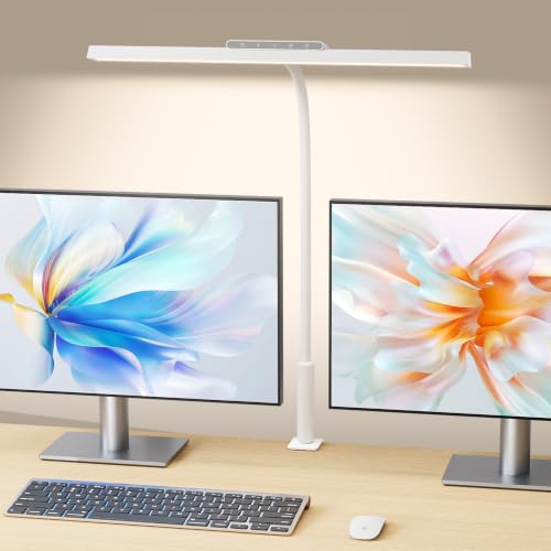 LED Desk Lamp with Clamp, 12W Brightness Office Desk Light for Home Office | Eye-Caring Adjustable Brightness Table Lamp with 3 Lighting Modes, Clip on Light for Study, Computer Work, Reading - color: White