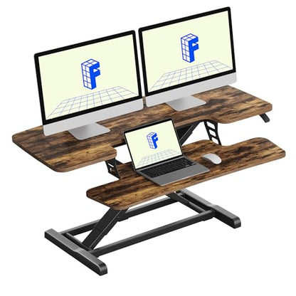 FLEXISPOT Standing Desk Converter 42" Extra Large Desk Riser, Spacious Desktop Riser Sit Stand Computer Workstation with Wide Keyboard Tray, Ergonomic Height Adjustable Stand Up Desk Converter, Black - color: Rustic, size: 42"