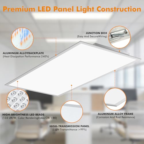 2x4 LED Flat Panel Light 6 Pack, 70W 9310Lm with Wireless Switch