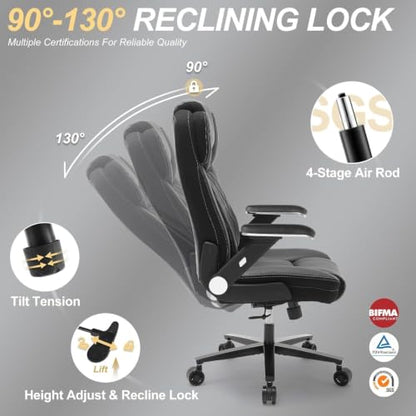 Big and Tall Office Chair,5D Flip Arms Wide Office Chair,Balck - color: Black, style: 5D Armrest
