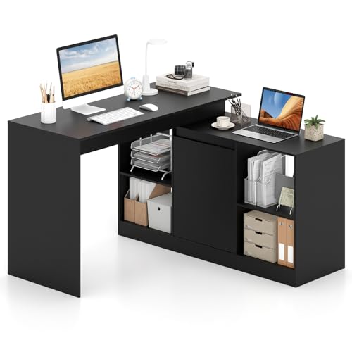 Tangkula Reversible L-Shaped Computer Desk Corner Laptop Workstation - color: Black