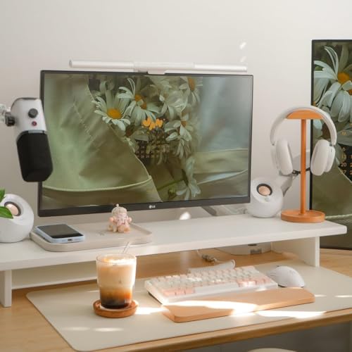 Bamboo Dual Monitor Stand Riser, 2-Tier Desk Shelf with Storage | 39.37-Inch Wide, 300 lbs Capacity, Removable Shelf for Monitors, Printer or TV in Home office, White - color: White