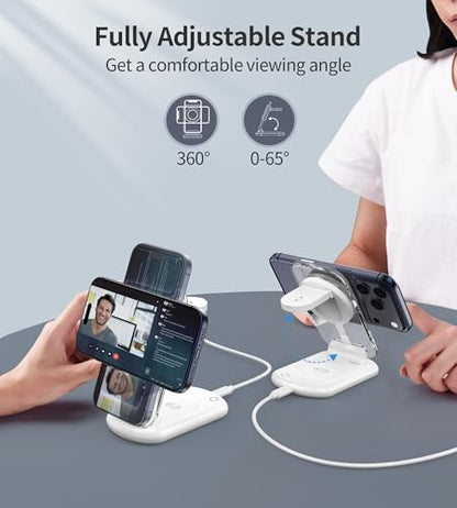 Mukiya 3 in 1 Magnetic Wireless Charging Station for Apple Devices | Fast Travel Charger Stand with Night Light for MagSafe-enabled iPhone 17 16 15 14 13 12 Series, Apple Watch/AirPods Pro, WH - color: White