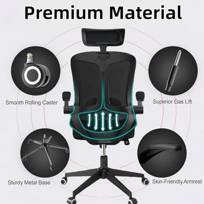 Ergonomic Office Chair - 350LB Comfy Desk Chairs with Adjustable Headrest and Lumbar Back Support, Mesh Computer Chairs with Wheels and Arms for Home Office, Study (Black-with Headrest) - color: Black