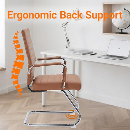 Sidnali Waiting Room Chairs, Office Guest Chair with Sled Base Mid Back for Reception Conference Room, Brown Set of 2